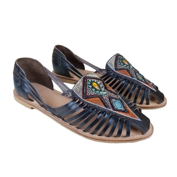 CL by Laundry NANDI Leather Slip on Flat Huarache Sandals Sz 7.5 NWOT - Picture 1 of 9